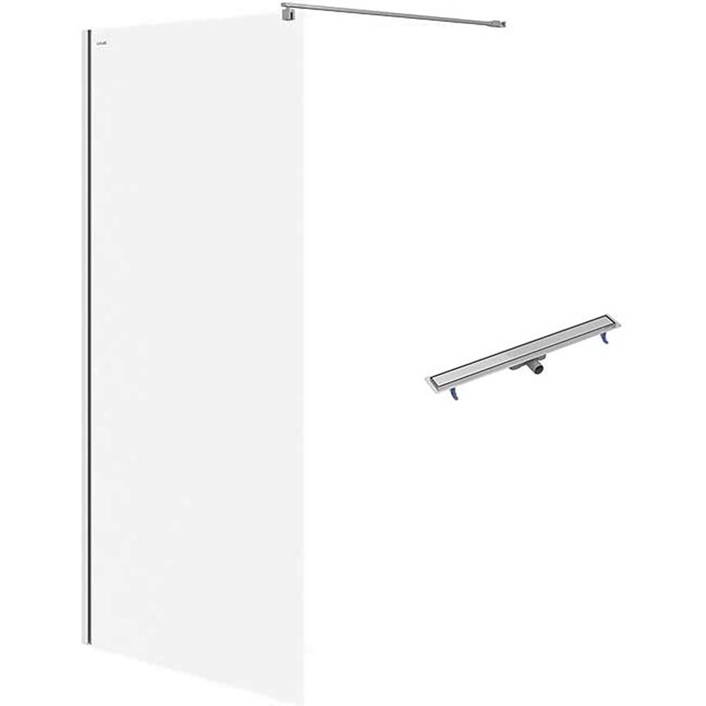 CERSANIT Walk-In-Dusche MILLE Chrom 100x200 mit linearer Abfluss TAKO 90 Stahl S601-247