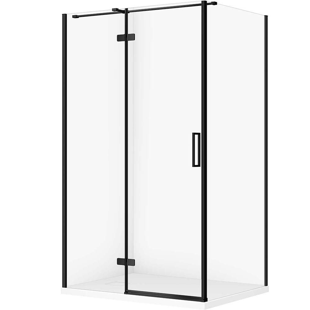 CERSANIT Set rechteckige Duschkabine JOTA links 120x90 schwarz, Duschwanne TAKO SLIM weiß matt S601-401
