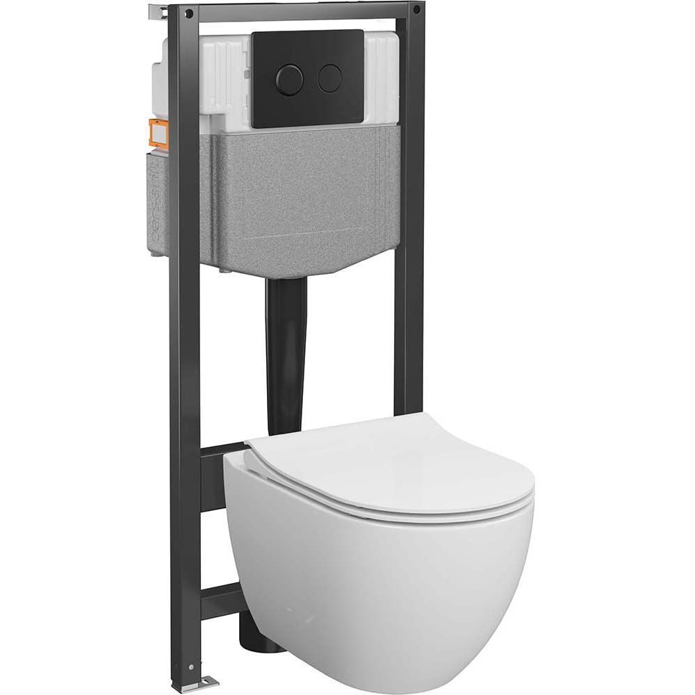 CERSANIT Unterputz-Set GARDA SYSTEM 50 pneumatisch, Becken, Sitz, Druckknopf schwarz S4015-002