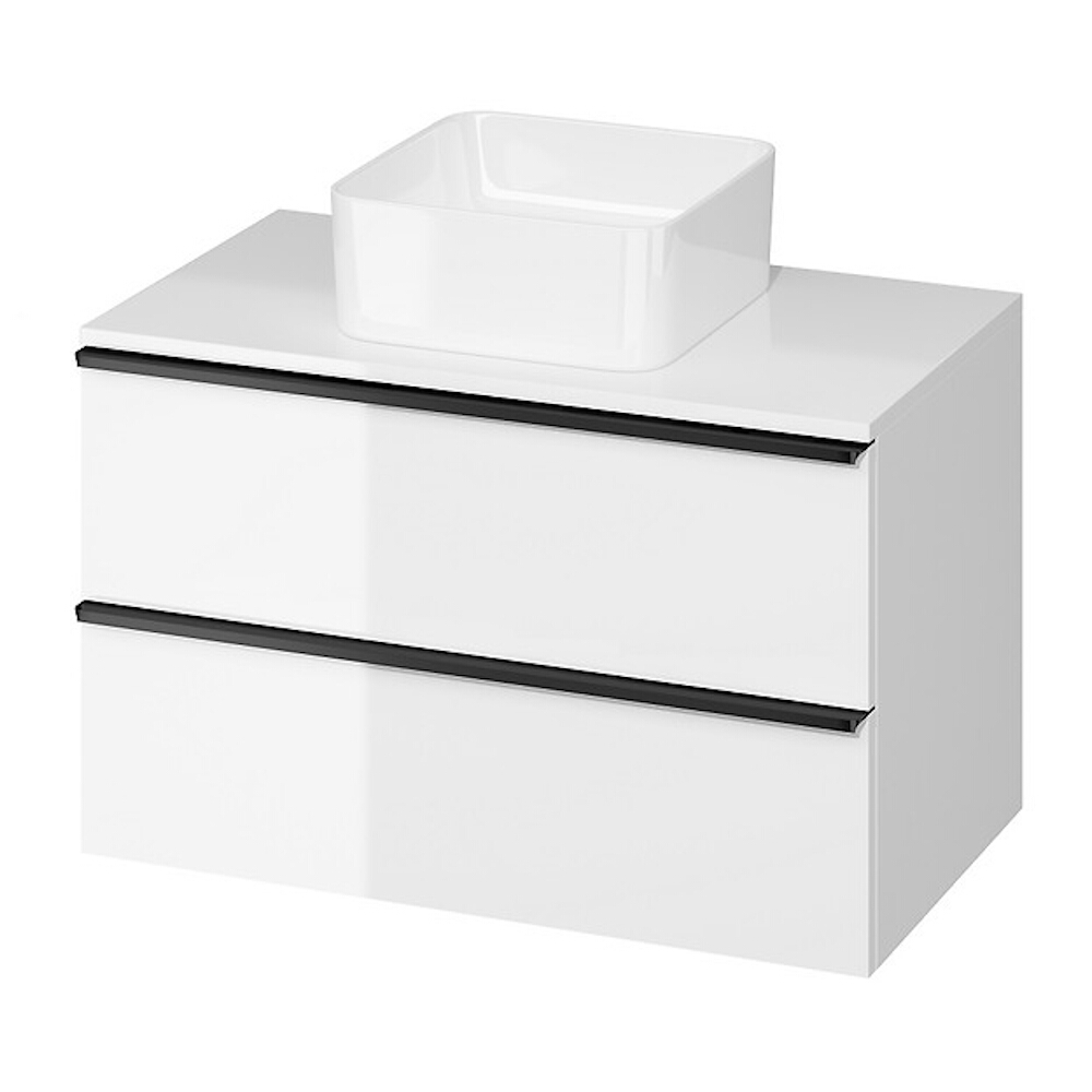 CERSANIT Waschtischschrank VIRGO 80 weißer Griff schwarz mit Arbeitsplatte S522-027