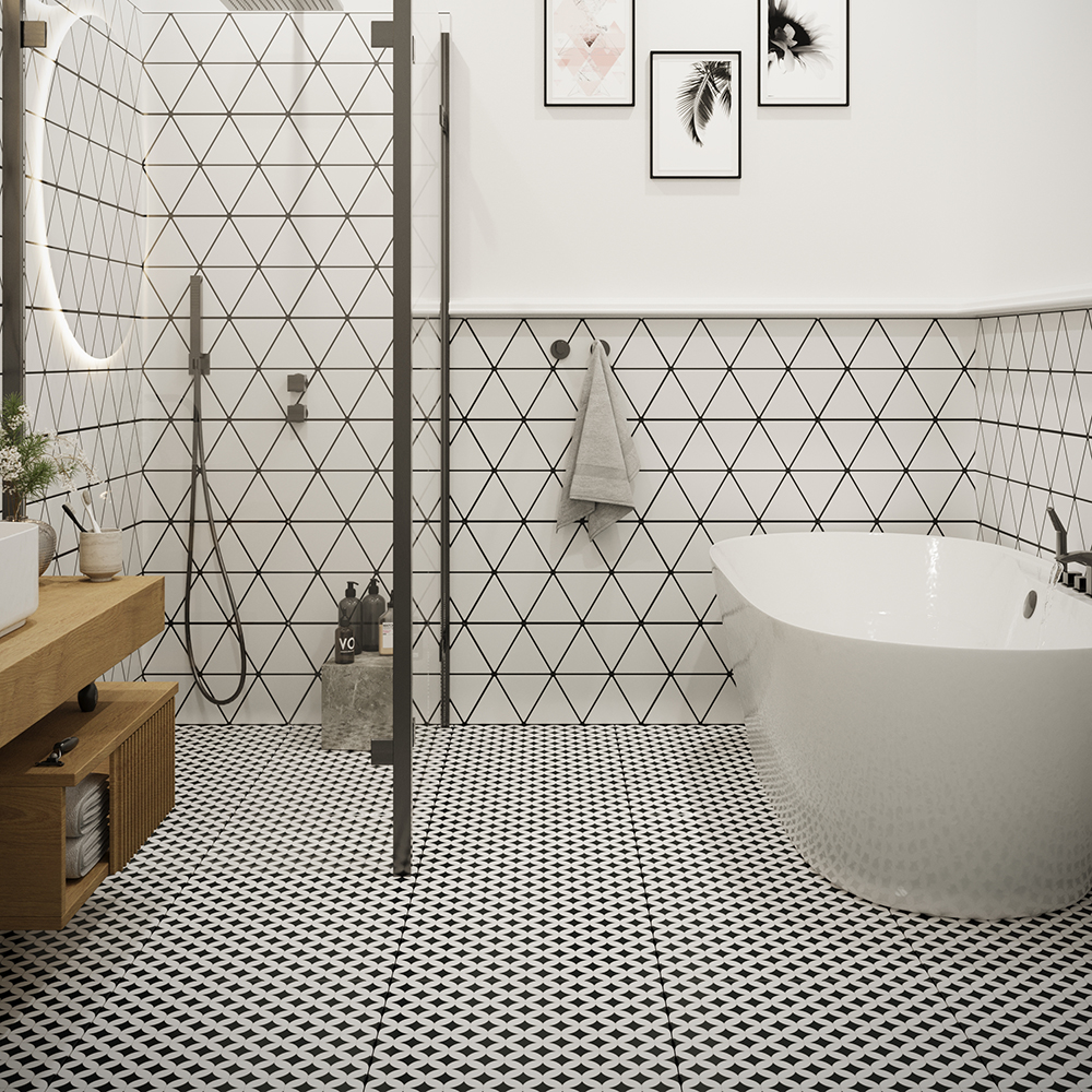 BODENFLIESE PATCHWORK TRENZA NEGRO WEIß/SCHWARZ MATT 44X44 REALONDA BODENFLIESE PATCHWORK TRENZA NEGRO WEIß/SCHWARZ MATT 44X44 REALONDA