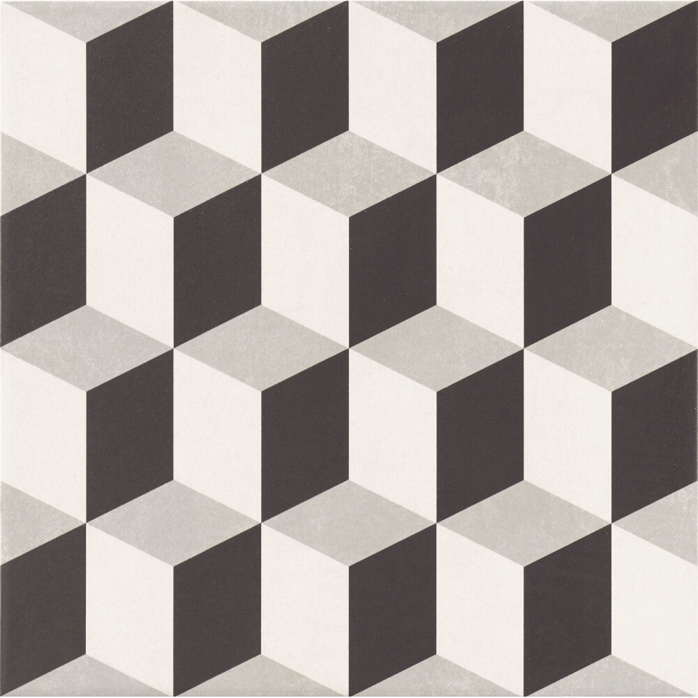 BODENFLIESE PATCHWORK HANOI CUBE GRAU 33X33 REALONDA