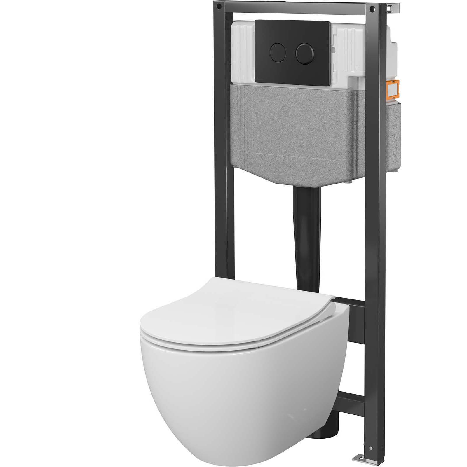 CERSANIT Unterputz-Set GARDA SYSTEM 50 pneumatisch, Becken, Sitz, Druckknopf schwarz S4015-002