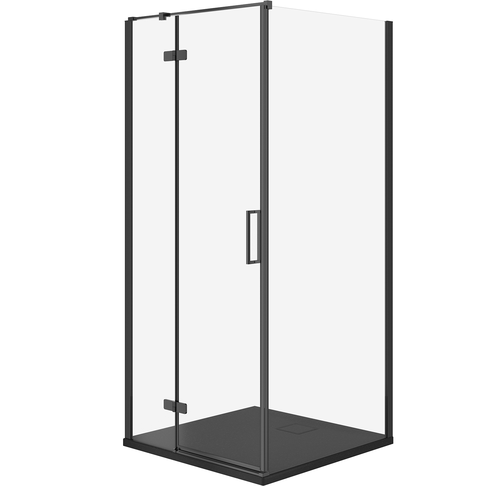 CERSANIT JOTA Duschkabine links schwarz 80x80 mit Duschwanne TAKO slim schwarz matt S601-155
