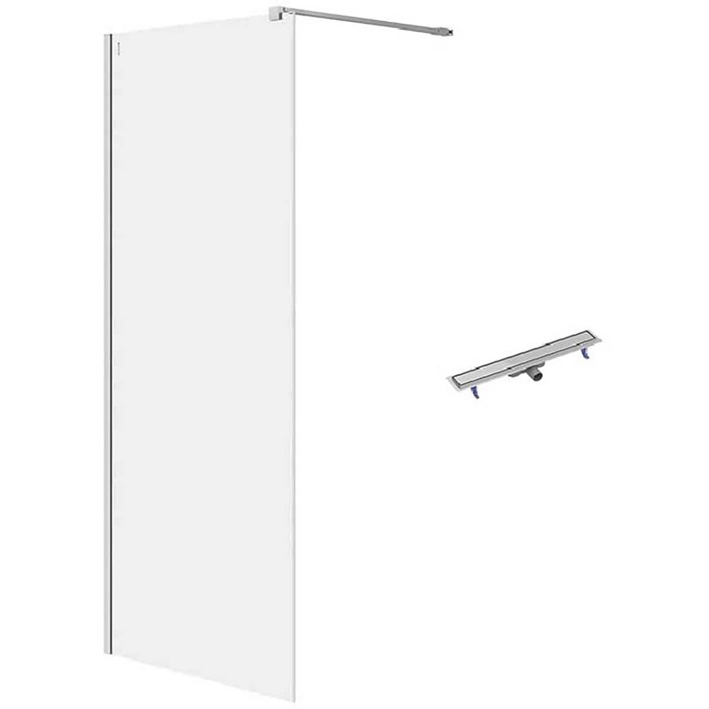 CERSANIT Duschkabine Walk-In MILLE Chrom 80x200 Linearablauf TAKO 70 Stahl S601-245