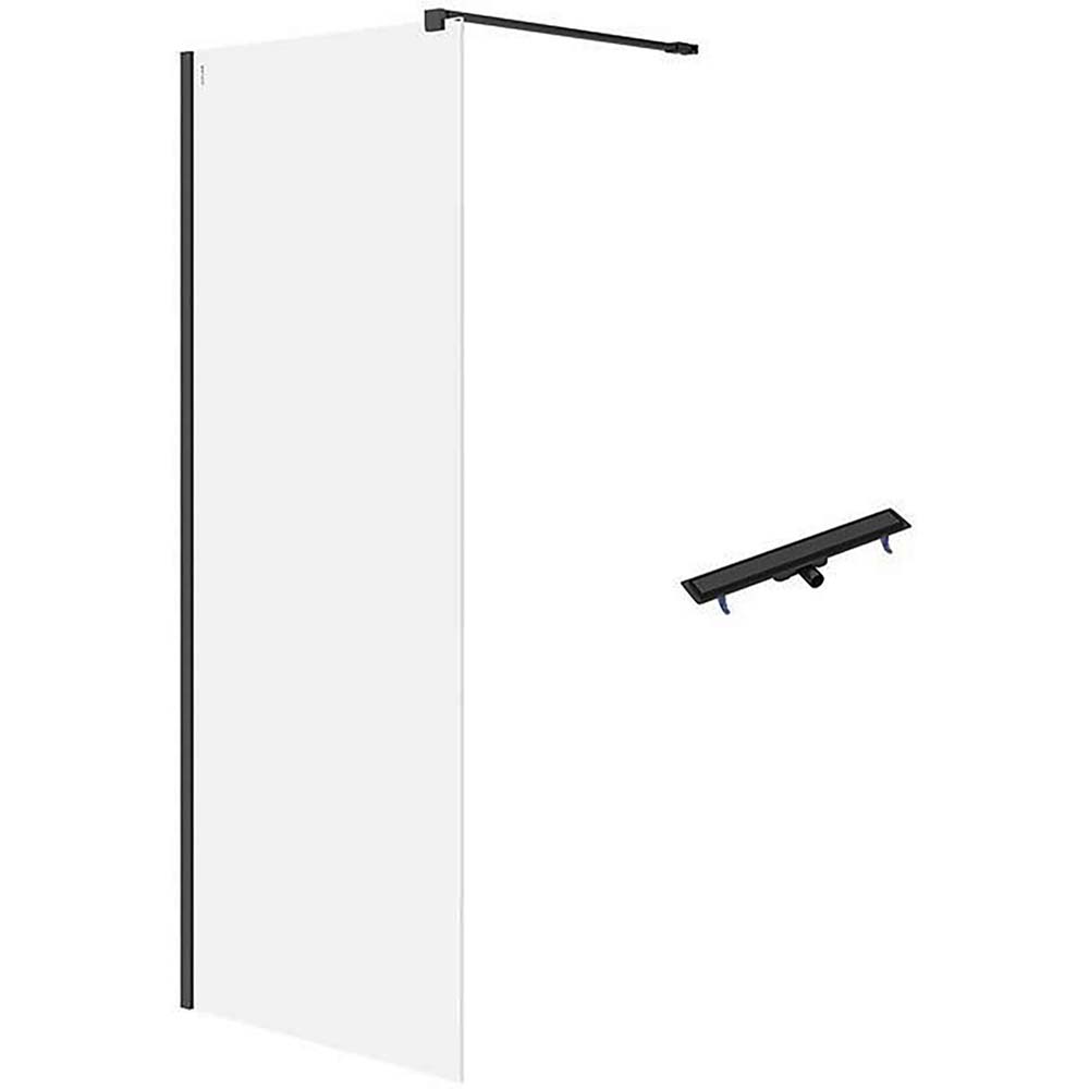 CERSANIT Duschkabine Walk-In MILLE schwarz 80x200 lineare Abläufe TAKO 70 schwarz S601-244