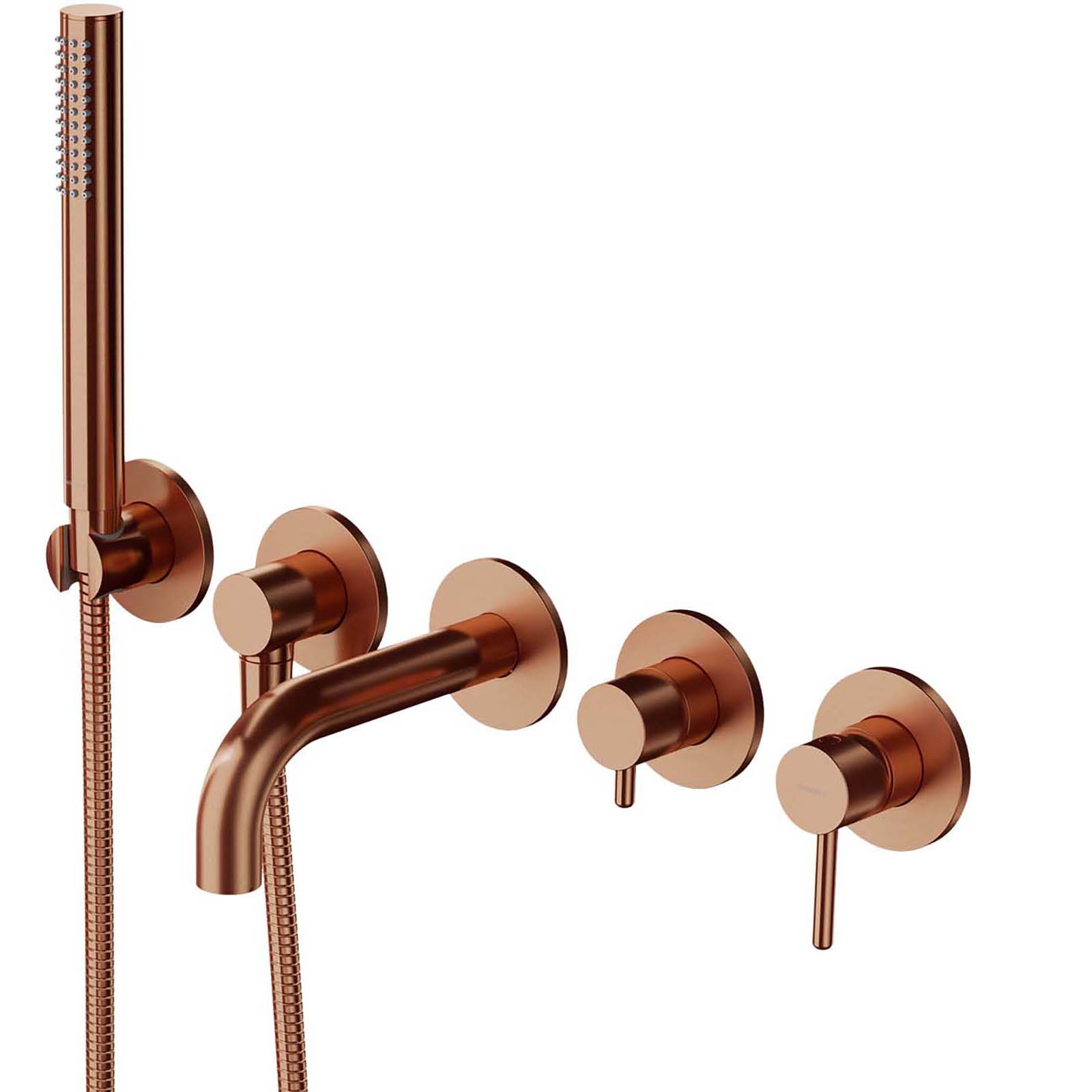 OMNIRES Y 5-Loch, bündig montierter Badewannenwasserhahn mit kurzem Ausguss und gebürsteter Kupfer Y1237-1SCPB