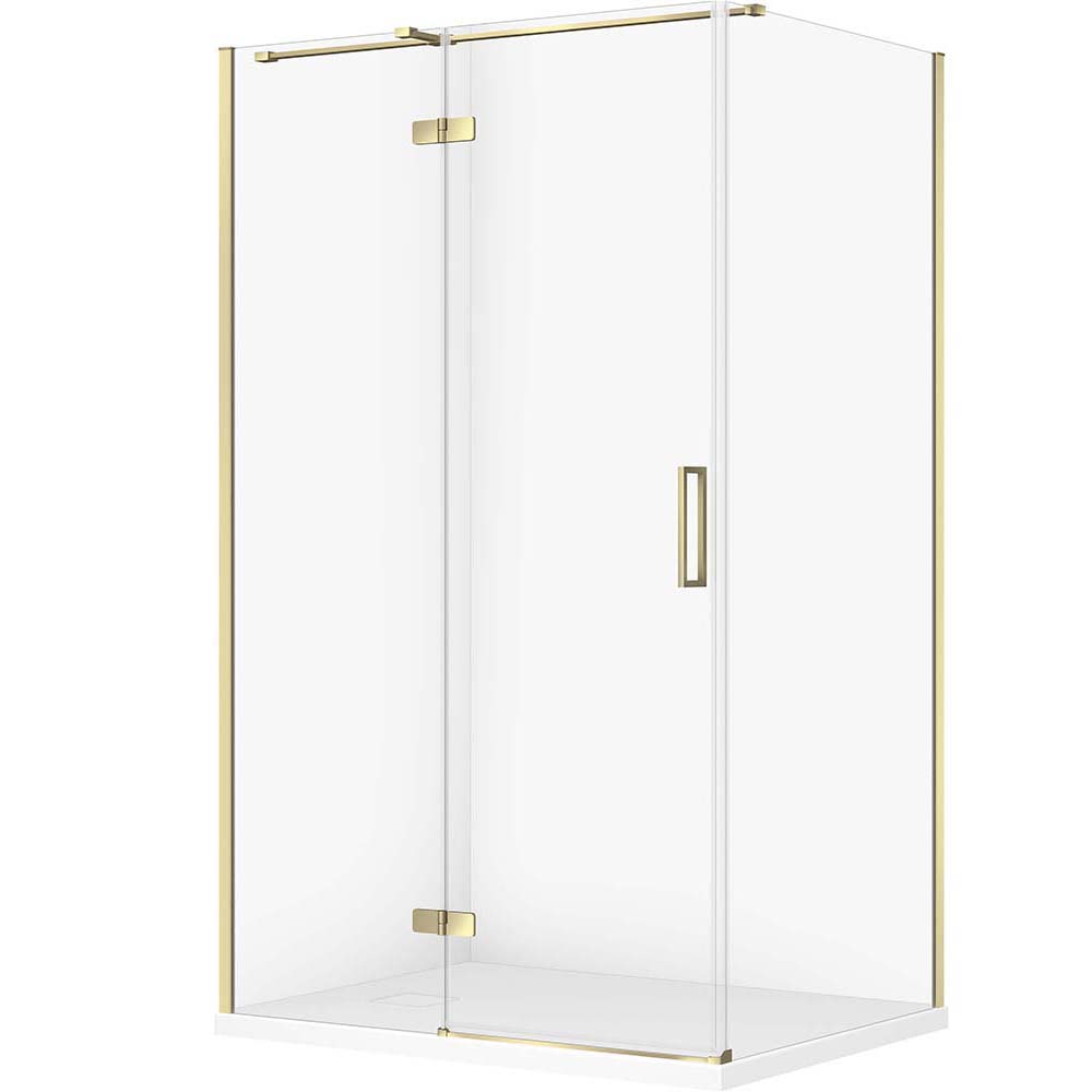 CERSANIT Set rechteckige Duschkabine JOTA links 120x90 gold, Duschwanne TAKO SLIM weiß S601-407