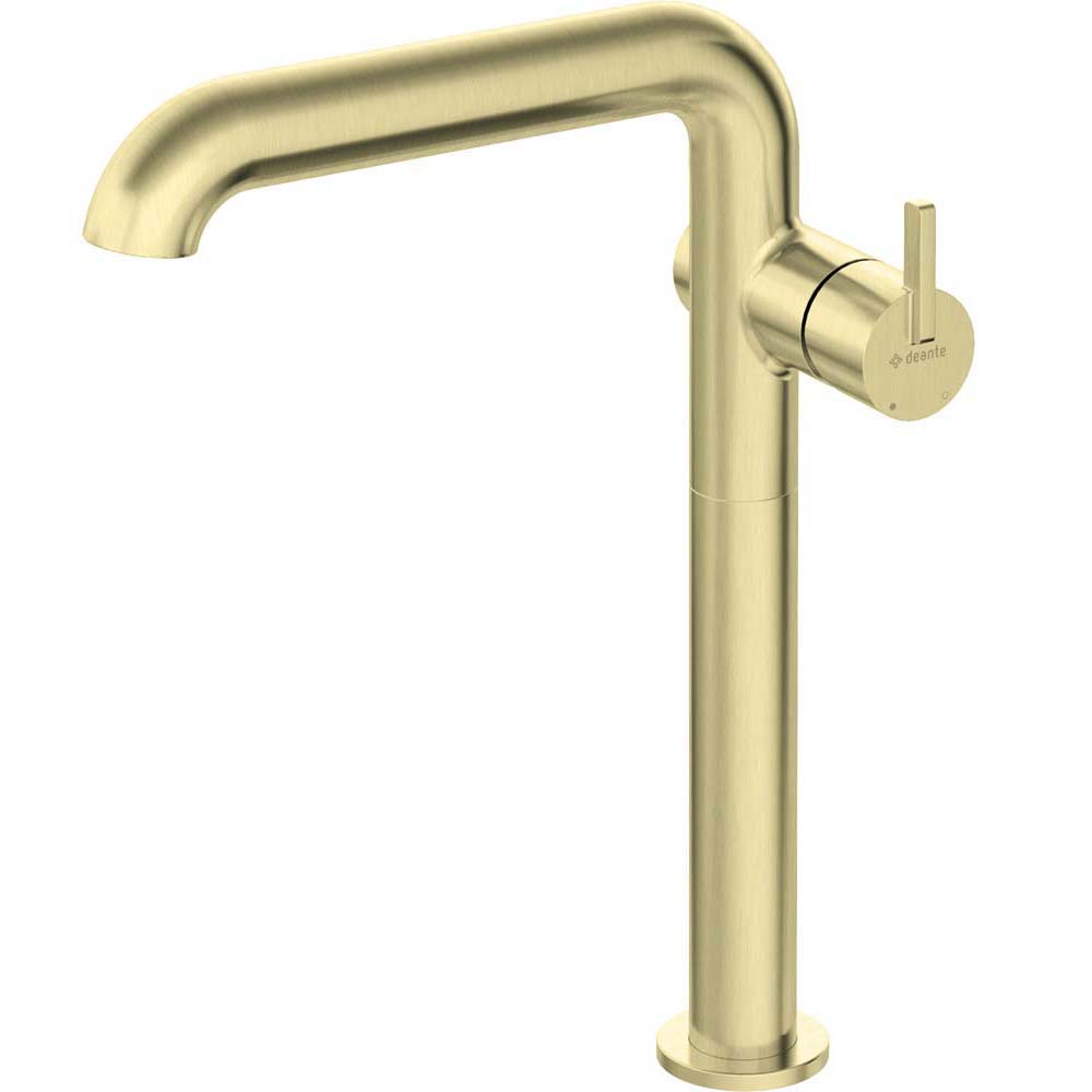 DEANTE SILIA, ein Waschbeckenwasserhahn auf dem Sockel hoch mit rechteckigem Ausguss, goldgebürsteten BQS_R24K