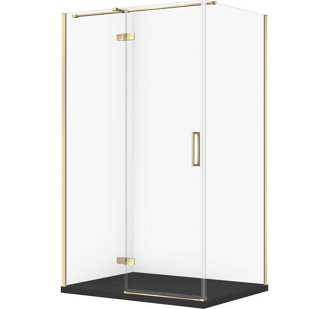 CERSANIT Set rechteckige Duschkabine JOTA links 120x90 gold, Duschwanne TAKO SLIM schwarz matt S601-413