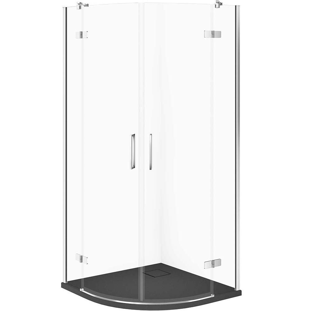 CERSANIT Set halbrunde Duschkabine JOTA 80x80 chrom, Duschwanne TAKO SLIM grau matt S601-436