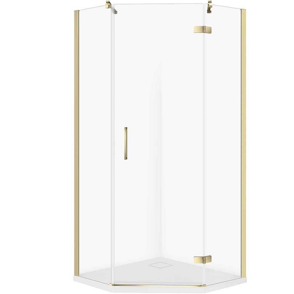 CERSANIT Set fünfeckige Duschkabine JOTA rechts 90x90 gold, Duschwanne TAKO SLIM 4 cm weiß S601-364